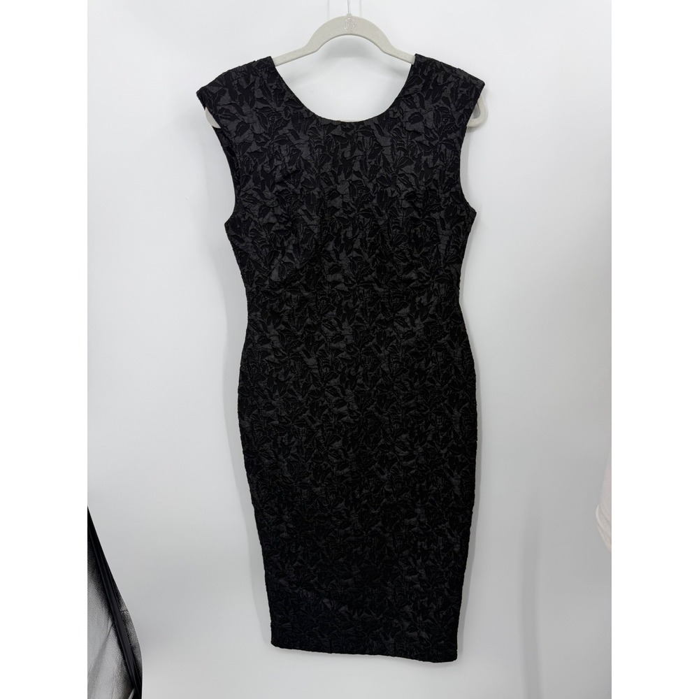 Calvin Klein Floral Matelasse Sheath Dress Womens 8 Black V-Back CD4L2BE7